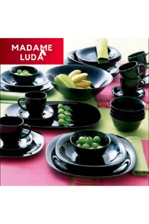 Carine Tempered Black 24-teiliges Tafelservice. 27cm. Service & 21 cm. Essen & 19 cm. süß & 12cm. Suppe MADAME LUDA HOME COLLECTION - 2