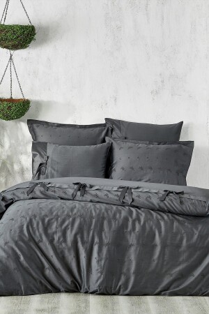 Carmen King Size Bettbezug-Set, 100 % Bio-Baumwolle, Satin, Stickerei, Anthrazit, 240 x 220 cm, TYC00556698944 - 4