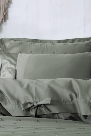 Carmen King Size Bettbezug-Set, 100 % Bio-Baumwollsatin, bestickt, Grün, 220 x 240 cm, NVRCRM220 x 240 - 7