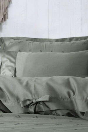 Carmen King Size Bettbezug-Set, 100 % Bio-Baumwollsatin, bestickt, Grün, 240 x 220 cm, TYC00556699520 - 6