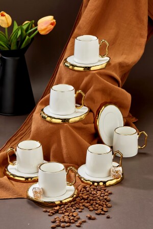 Carmen-Set mit 6 Kaffeetassen aus Porzellan mit goldfarbenen Details - 1