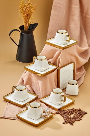 Carmen-Set mit 6 Kaffeetassen aus Porzellan mit goldfarbenen Details - 2