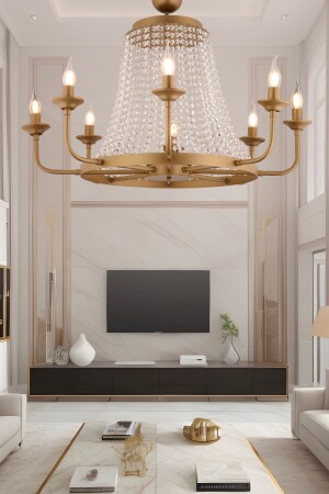 Carnation 8-teiliger Wohnzimmer-Kronleuchter aus Trommelkristall und Stein in modernem Design 3926-08-FR - Apliqa