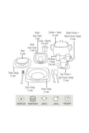 Carolıne 85 Parça Kare Bone Yemek Takımı - 5906 PR.00000GBSCR85KYT8305906 - 4