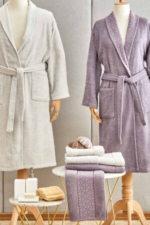 Casita Flos 6 Parça Gri Mürdüm Aile Banyo Seti - Karaca Home