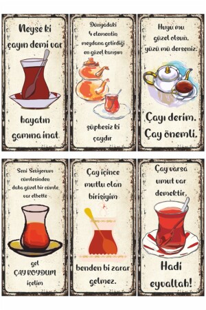 Çay Sözleri Mutfak Dekorasyonu 6lı Mini Retro Ahşap Poster - 2