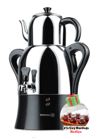 Çaykolik Samovar A341 - 04 Schwarz / Inox Edelstahl - Korkmaz