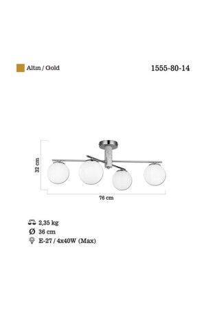 Ceka 4 Lü Altın-mermer Ds Plafonyer 4xe27 1555-84 - 7