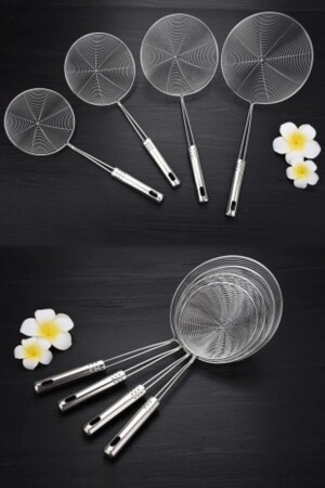 MNZ-Steel Colander Strainer معدني معقب زوكيني الخضروات الفرنسية الفريشات الزيت المزق السلكي الوساطة 4 قطع مجموعة الخدمة - Rosemor