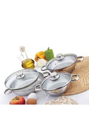 Çelik Omlet Set 3 Lü Cam Kapaklı GÜLOML101-C - 4