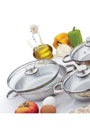 Çelik Omlet Set 3 Lü Cam Kapaklı GÜLOML101-C - 6