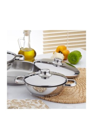 Çelik Omlet Set 3 Lü Çelik Kapaklı 16-18-20cm - 4