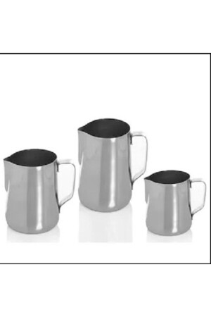 Çelik Süt Köpürtme Sürahisi Süt Potu Pitcher 3'lü Barista Set Gri - 2