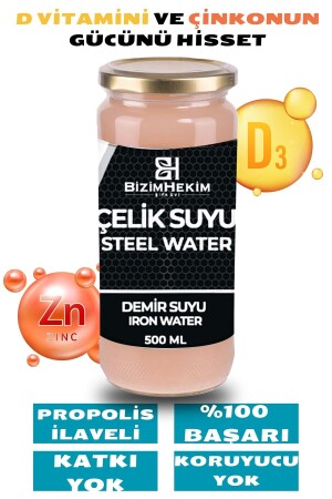 Çelik Suyu - Demir Suyu (D3 vitamini Çinko Propolis ilaveli) 500 ml Cam Şişe - Bizimhekim
