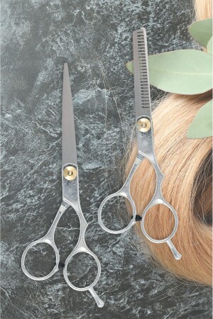 Çelik Titanyum Vidalı Profesyonel 2li Düz Ve Ara Makas Seti Saç Kesim Berber Kuaför XLQ511 - 1