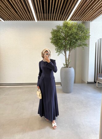 Cepli Tam Boy Keten Elbise - Lacivert - Duendeca