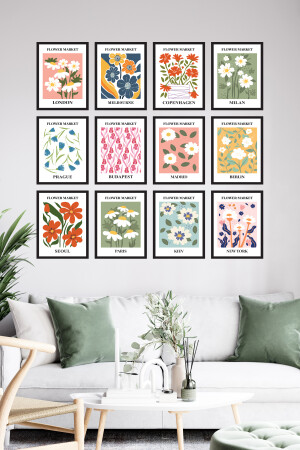 Çerçeve Görünümlü 12 Parça Mdf Tablo Seti Flowermarket - Dekorsiahome