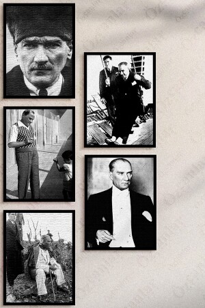 Çerçevesiz Çerçeve Görünümlü Atatürk Fotoğrafları 12 Parça Mdf Tablo Seti Çoklu Baskı Seti Mdf Baskı - 4