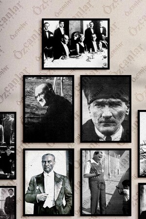 Çerçevesiz Çerçeve Görünümlü Atatürk Fotoğrafları 12 Parça Mdf Tablo Seti Çoklu Baskı Seti Mdf Baskı - 5