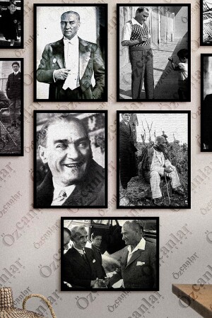 Çerçevesiz Çerçeve Görünümlü Atatürk Fotoğrafları 12 Parça Mdf Tablo Seti Çoklu Baskı Seti Mdf Baskı - 6