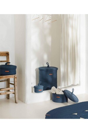 Cesta handgefertigter dekorativer Korb aus Weidengeflecht in Marineblau aus Baumwolle mit Deckel, 36 x 45 cm, 9011 KH-9011 - 3