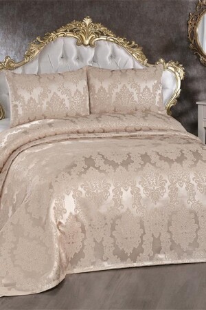 منز-أخشاب خاردة جاكارد تشينيل غطاء السرير بيج - Çeyiz Diyarı