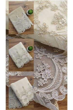 MNZ-Dowry Fabella Velvet يد ومالحة وجها مجموعة 2 قطع 50/90cm CBHVL03 - Çeyiz Bahçesi