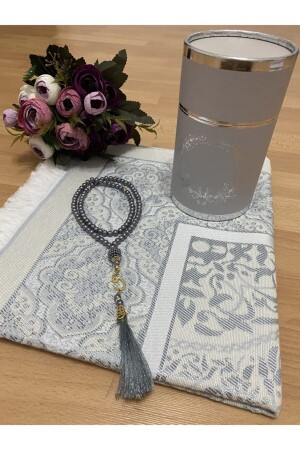 Çeyizlik Hediyelik Kutulu Gümüş Seccade Seti Lüks Tafta Seccade İnci Tesbih - Ayhanhome