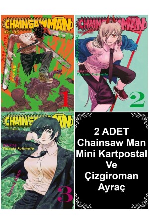 Chainsaw Man 1-2-3. Ciltler 3 Kitap Chainsaw Man Mini Kartpostal Ve Çizgiroman Ayraç - 1