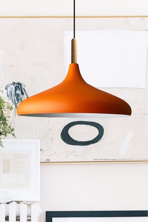 Champion Turuncu Ahşap Tekli Avize Sarkıt Salon Mutfak Cafe Butik Lamba Aydınlatma Avizeler - Bamyum