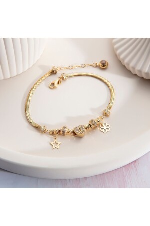 Charm-Armband aus 14 Karat Gold mit Fischgrätenmuster - 2