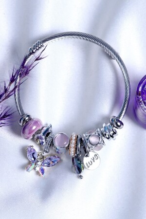 Charm Damen-Stahlarmband mit Schmetterlingen in lila Farbe, PRA-7060714-4559 - 2