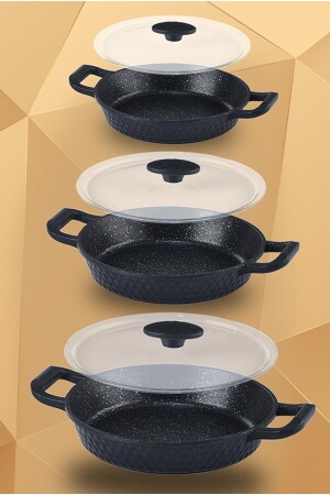 Chef Iron Döküm Granit Omlet Yumurta Kapaklı Sahan Set 16-18-20cm Set MUBA- chef polo - 2