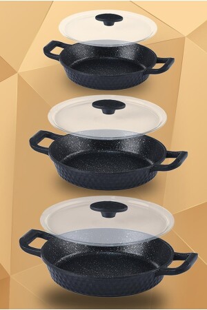 Chef Iron Döküm Granit Omlet Yumurta Kapaklı Sahan Set 16-18-20cm Set MUBA- chef polo - 3