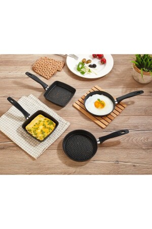 Chefstar 14 cm 12 cm Blackplus Granit Mini-Gusseisen-Pfannenset 2-teiliges Pfannenset quadratisch rund afifetava - 1