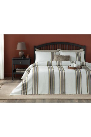 الخطوط المزودة بالقشرة من الخيط (Chenille Thread) الملوثة بمجموعة غطاء واحد من الغطاء 160x220 سم صفراء - بني TYC00680 - English Home