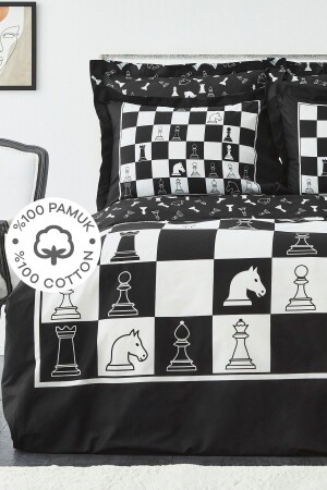 Chess %100 Pamuk Siyah Çift Kişilik Nevresim Takımı 200.18.01.0731 - 1