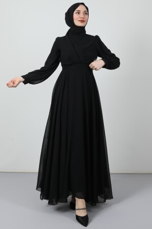 Chiffonkleid mit überkreuzter Vorderseite in Schwarz - 1