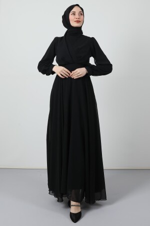 Chiffonkleid mit überkreuzter Vorderseite in Schwarz - 3