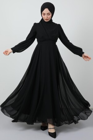 Chiffonkleid mit überkreuzter Vorderseite in Schwarz - 4