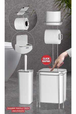 Chrom-Ersatz-WC-Papierhalter – weißes Mülleimer- und WC-Bürstenset KB-822-8 - 3