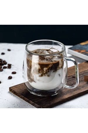 كوب زجاج مزدوج MNZ - كوب زجاج مزدوج الجدار 250 مل كوب المكتب المنزلي كوب زجاج مزدوج الطبقة الحرارية المعزولة مع المقبض - M Mimoza Park