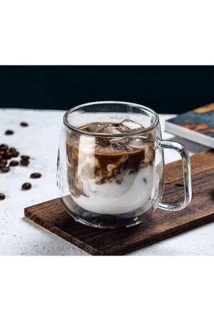 كوب زجاج مزدوج MNZ - كوب زجاج مزدوج الجدار 250 مل كوب المكتب المنزلي كوب زجاج مزدوج الطبقة الحرارية المعزولة مع المقبض - Vanckey