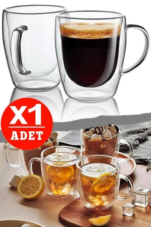 Çift Cidarlı Kupa Bardak 350 Ml Ofis Ev Espresso Kahve Çay Fincanı Borosilikat Kulplu Cam Bardağı Dayanıklı El Yapımı Çift Cidarlı Bardak - 1