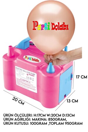 Çift Çıkışlı Balon Şişirme Makinası- Elektrikli Balon Pompası 73005 Pembe Mavi - 2