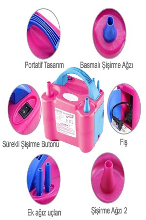 Çift Çıkışlı Balon Şişirme Makinası- Elektrikli Balon Pompası 73005 Pembe Mavi - 3