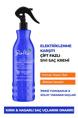 Çift Fazlı Güçlendirici-elektriklenme Karşıtı Sıvı Saç Kremi Bitkisel Keratin 400ml - 2