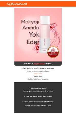 Çift Fazlı Hassas Göz&Dudak Makyaj Temizleyici 100ml Mineral Lip&Eye Remover(Sweet Rose) - 3