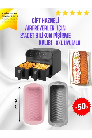 Çift Hazneli Xxl Airfreyer Uyumlu Silikon Pişirme Kalibi 2 Adet %100 Silikon - 2