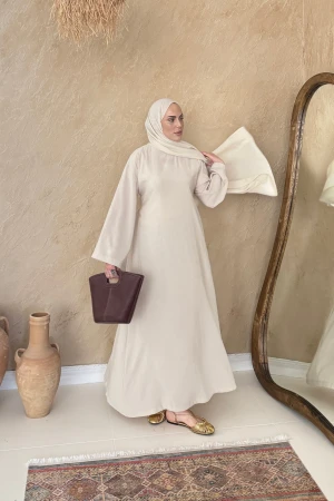 Çift İpli Geniş Kol Elbise Natural - Nuuwears